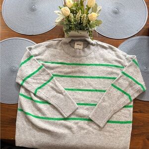 Aerie Oversized Heather Gray Crewneck Sweater with Green Stripes